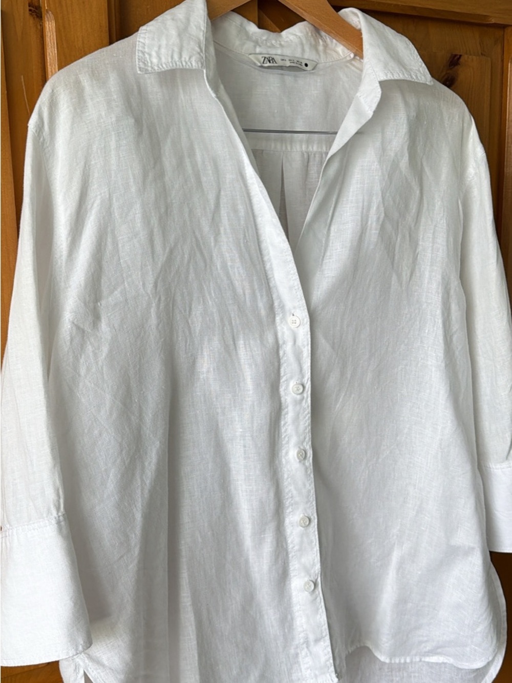 Zara White Linen Button-Up Shirt for Women